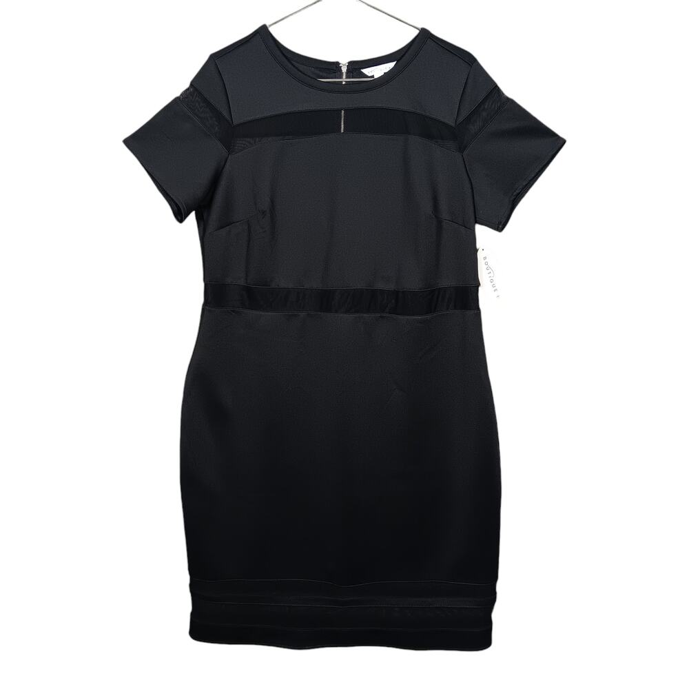 JCP Boutique+ Dress Size 1X Black With Mesh Panels Short Sleeve Zippered NWT